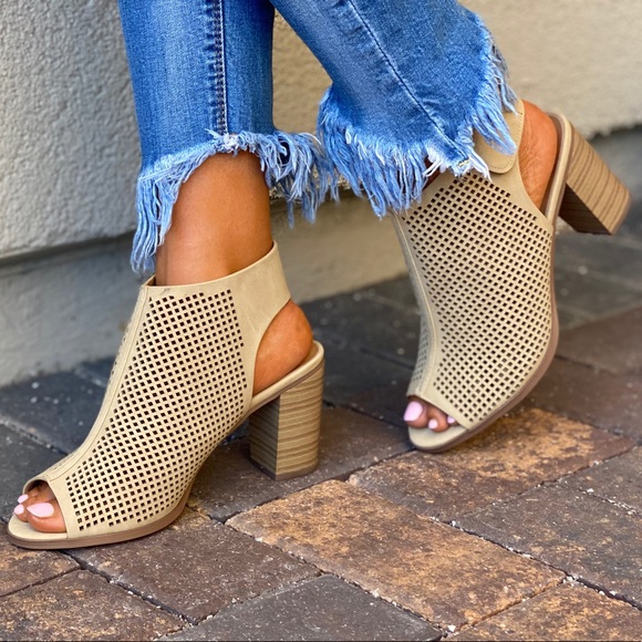 Chic Perforated Peep Toe Velcro Ankle Strap Bootie - Picture 6 of 12